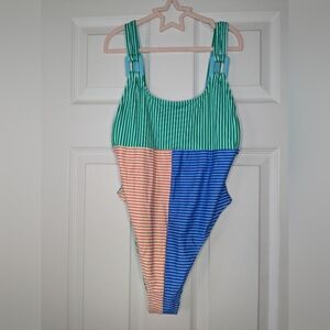 Aerie Green and Blue One Piece Swimwear with Bold Stripes